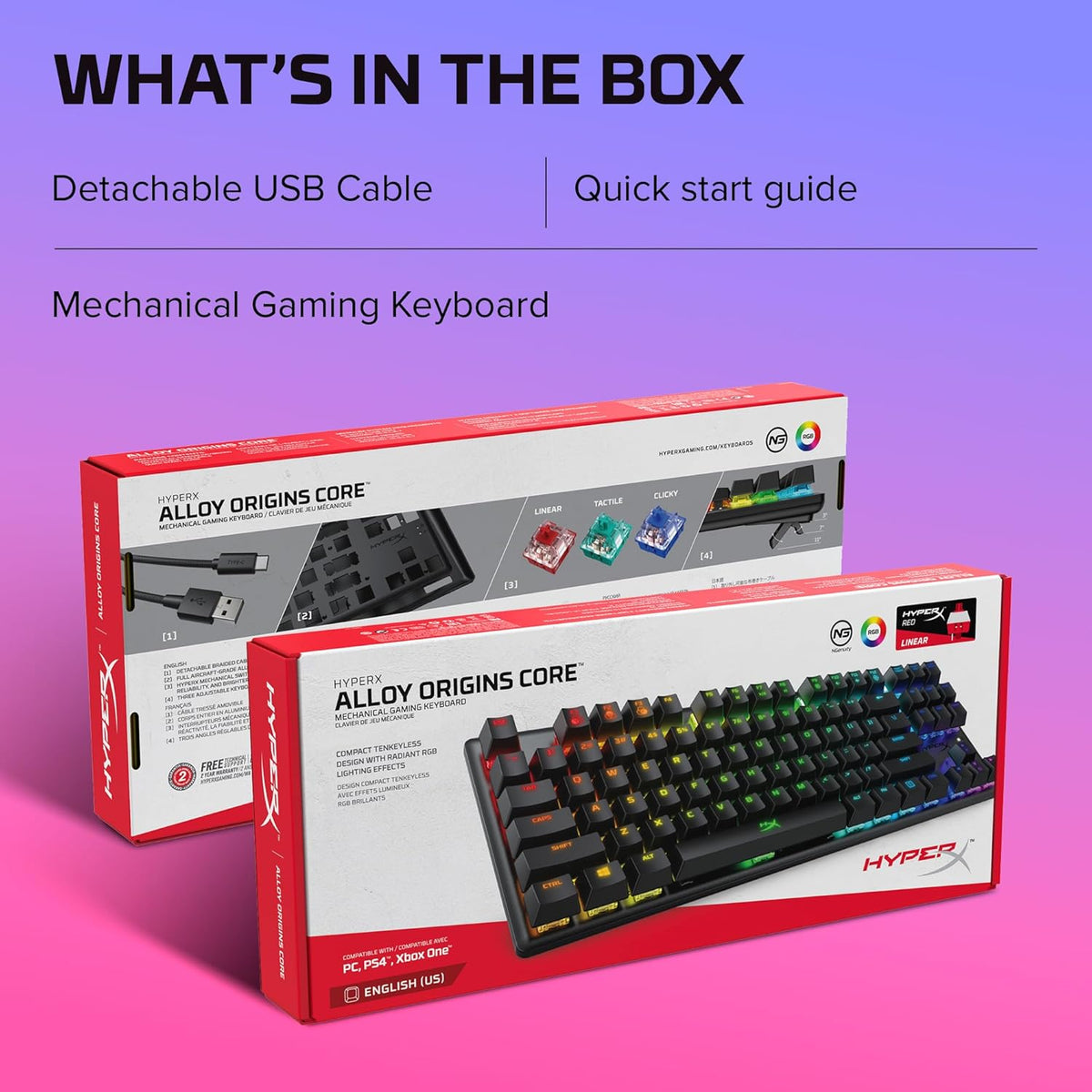 Alloy Origins Core - Tenkeyless Mechanical Gaming Keyboard, Software Controlled Light & Macro Customization, Compact Form Factor, RGB LED Backlit, Linear  Red Switch,Black