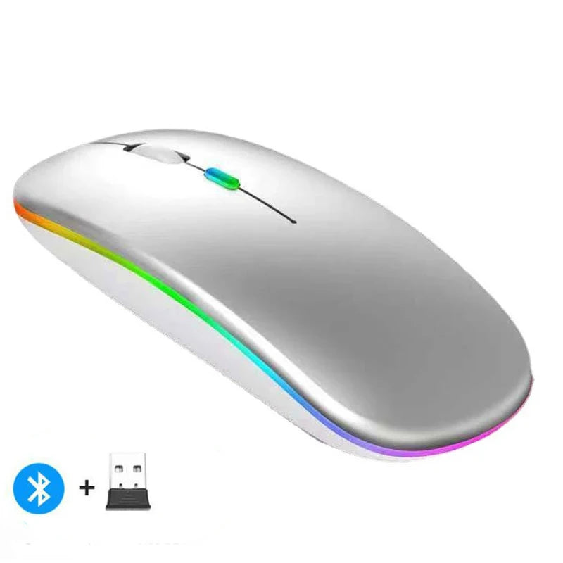 Rechargeable Wireless Mouse Bluetooth-Compatible 2.4Ghz Dual Modes Computer Mice with Nano Receiver for PC Laptop Macbook
