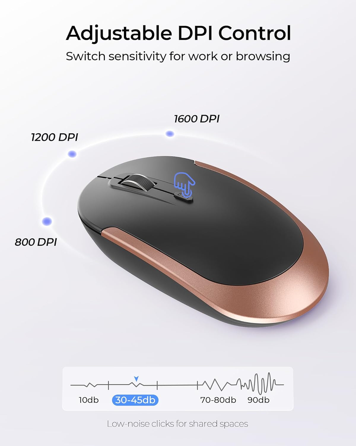 Rechargeable Wireless Keyboard and Mouse Combo, Rose Gold & Black | Quiet, Slim Full-Size Keyboard with Numpad, 2.4Ghz USB Receiver, USB-C Charging, 3-Level DPI Mouse for Windows Pcs/Laptops