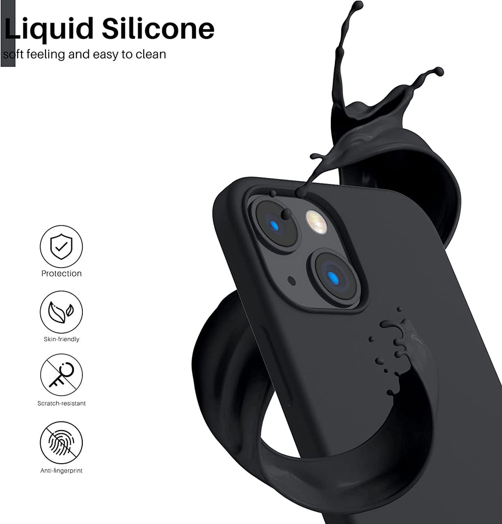 for Iphone 13 Mini Case, Liquid Silicone, Midnight | 4-Layer Liquid Silicone Rubber, Soft Touch Feel, Shockproof Case, Raised Edges, Microfiber Lining
