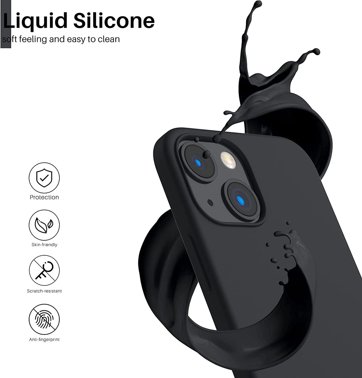 for Iphone 13 Mini Case, Liquid Silicone, Midnight | 4-Layer Liquid Silicone Rubber, Soft Touch Feel, Shockproof Case, Raised Edges, Microfiber Lining