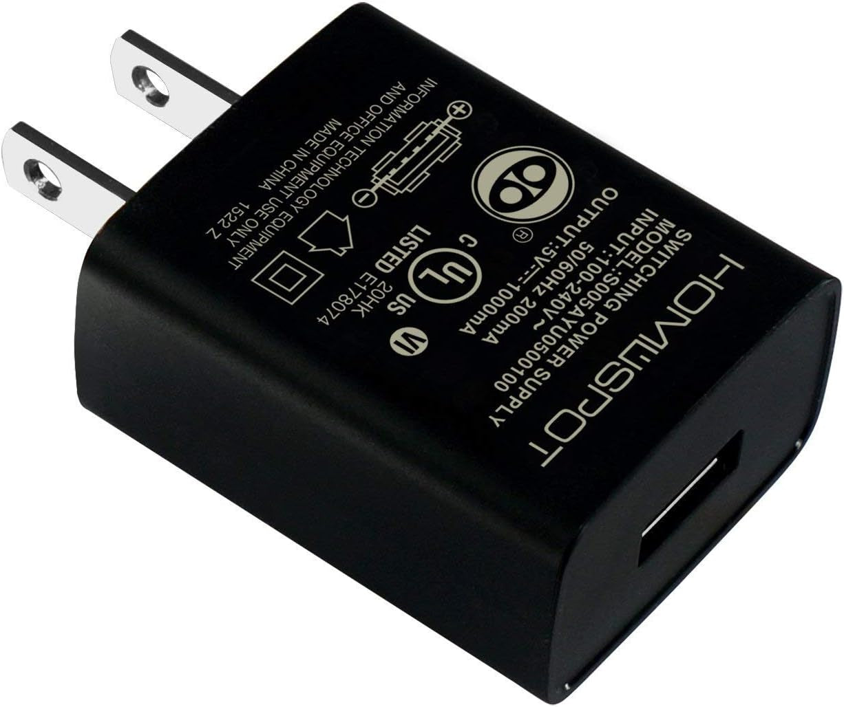 UL Listed 5V 1A USB Wall Charger, Single-Port USB-A Power Adapter | 100-240V Input | Overcharge, Overcurrent & Overheat Protection | for Phones, Cameras, E-Readers, Headphones & More