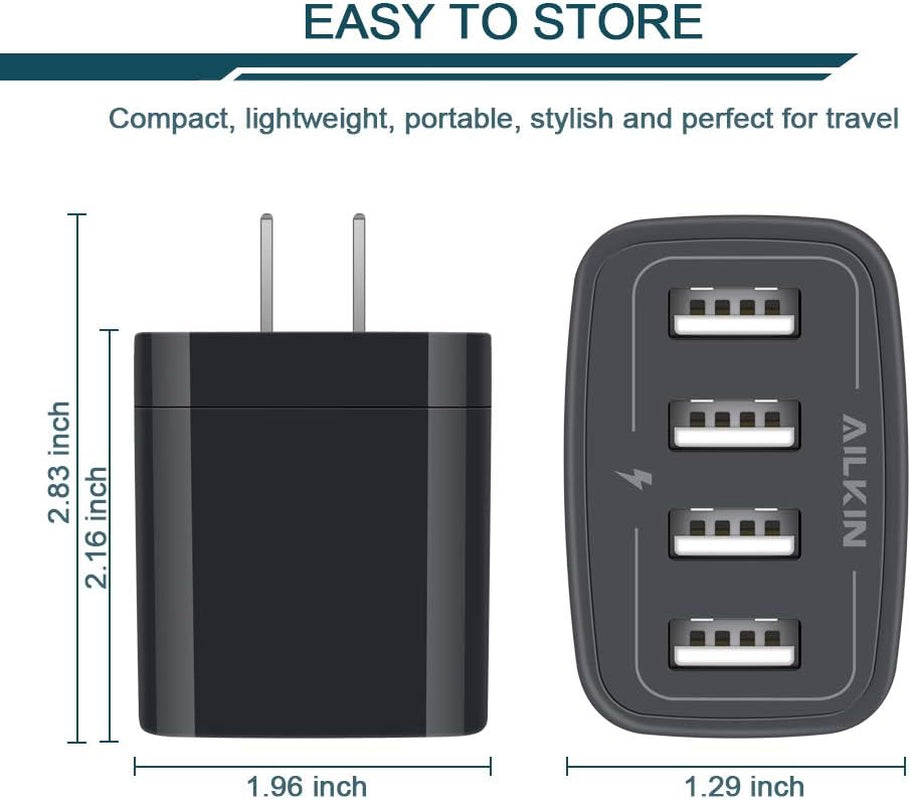 Wall Charger, USB Charger Adapter,  4.8A 4Multi Port Fast Charging | USBA Station Power Base Block Plug Cube Brick for Iphone 17 16 15 14 SE 13 12 Pro Max/X/Plus, Samsung A17/S25/S26 Kindle Plug