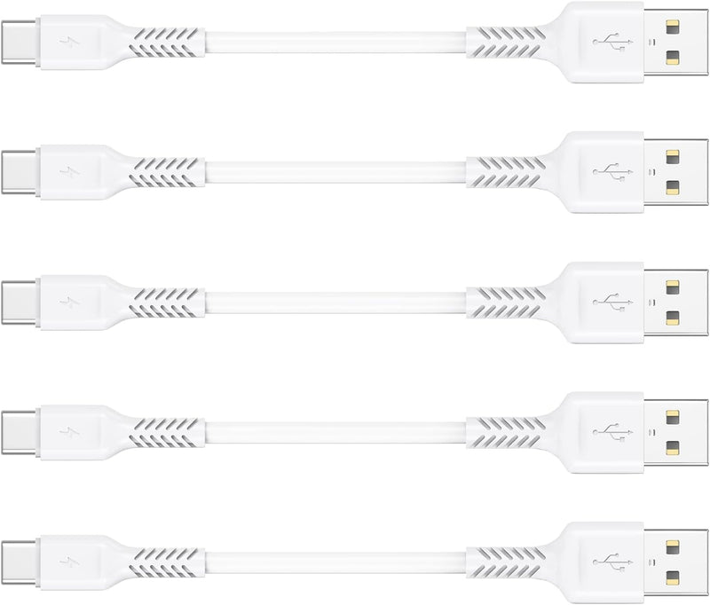 4 Inch USB C Cord Short 5 Pack Durable USB a to USB Type C Cable Fast Charging for Charging Station Compatible with Samsung Galaxy Note 10 20 S10 S20 A20 plus LG (White)