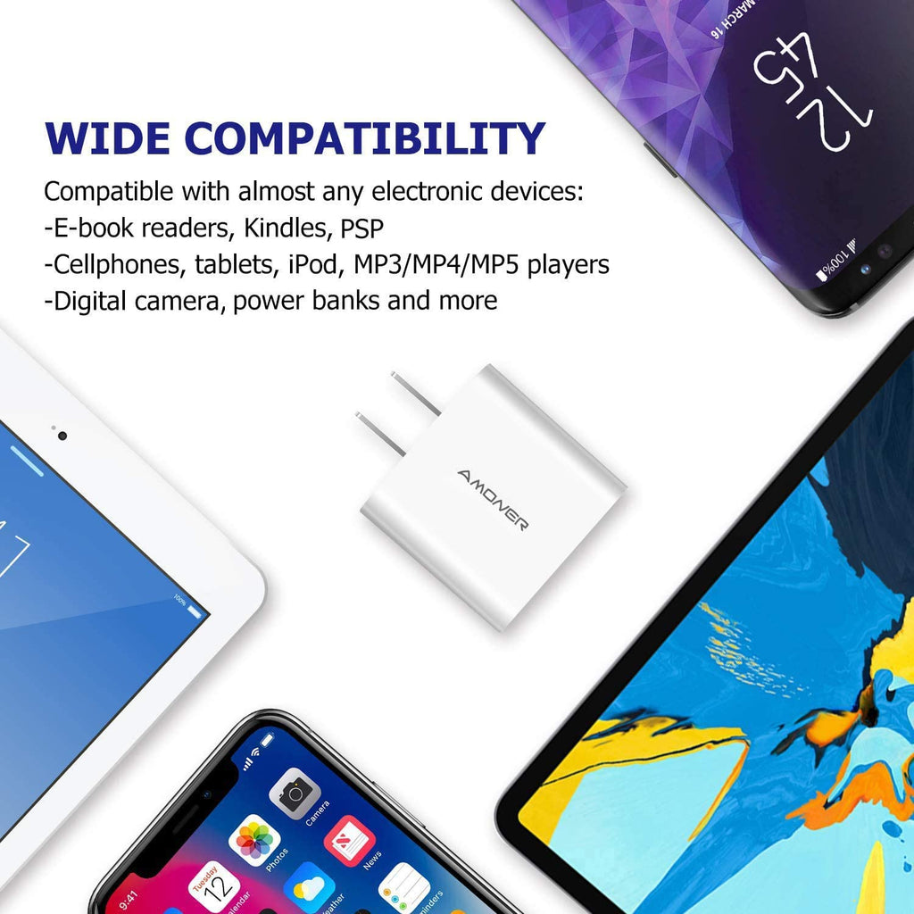 USB Wall Charger,  2Pack 15W 3-Port USB Charger Block Iphone Cube Charging Blocks for Iphone 14/13/12/11/X/XR/X/8/7/6, Galaxy, Android Phones and More | Fits Iphone 16/15/14/13/12/11/X/8, Galaxy, Android&Ipad Smart IC Fast Charge, 3 USB Ports for Home, Office & Travel