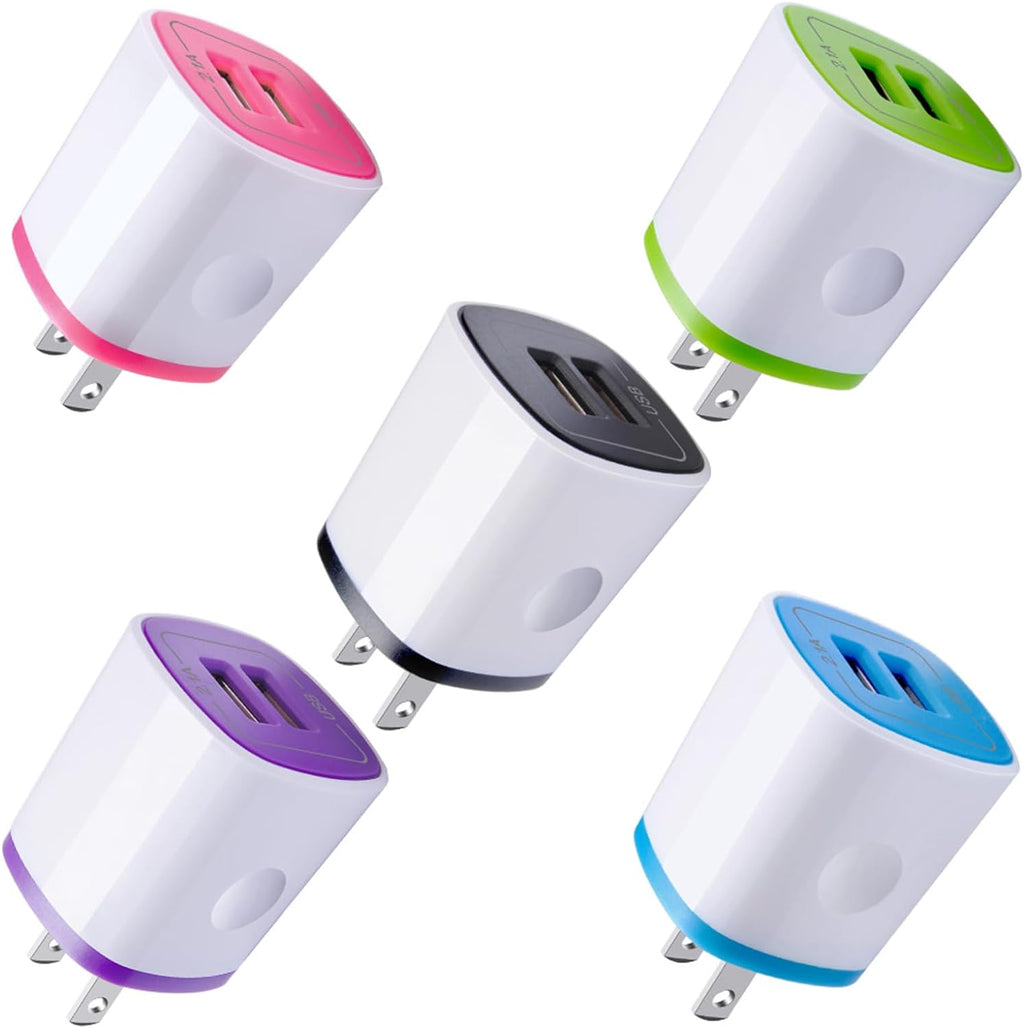 USB Charger Wall Plug, Iphone Charging Box, 5Pack Home Travel 2.1Amp | Dual Port Fast Wall Charger Quick Charging Block Cube Brick for Iphone 17 16E 16 15 14 13 12 Pro Max XR X 8,Samsung,Android