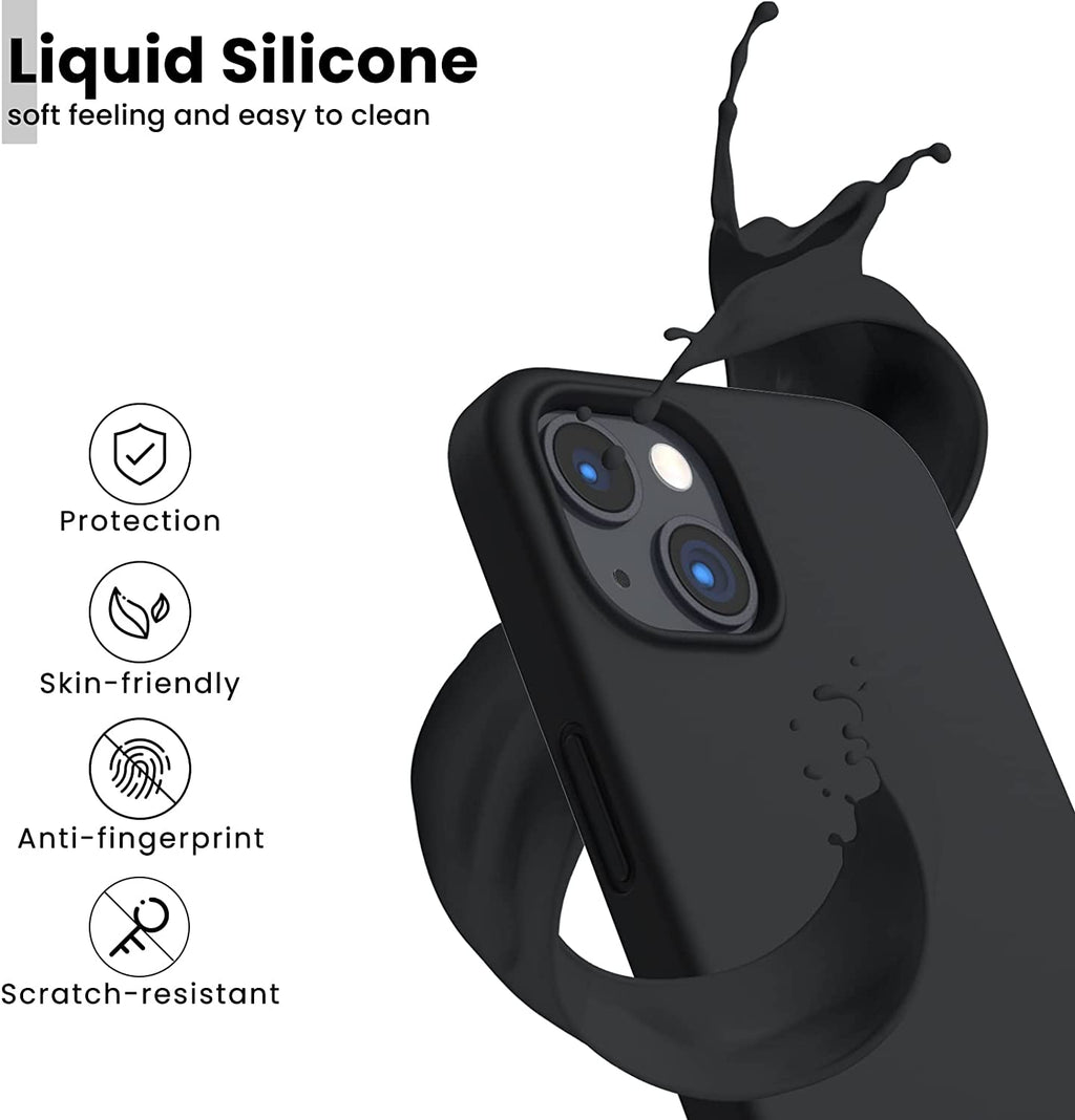 Designed for Iphone 13 Case, Shockproof Liquid Silicone-Black | 3 Layers Full Covered, Soft Gel Rubber, Non-Slip Grip, Anti-Shock Cover, Drop Protection Phone Cases 6.1Inch