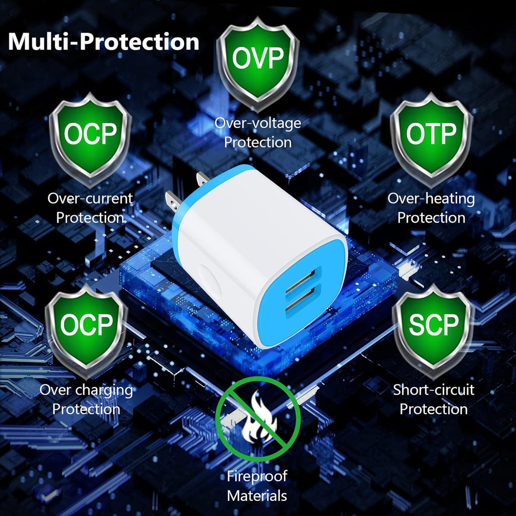 USB Charger Wall Plug, Iphone Charging Box, 5Pack Home Travel 2.1Amp | Dual Port Fast Wall Charger Quick Charging Block Cube Brick for Iphone 17 16E 16 15 14 13 12 Pro Max XR X 8,Samsung,Android