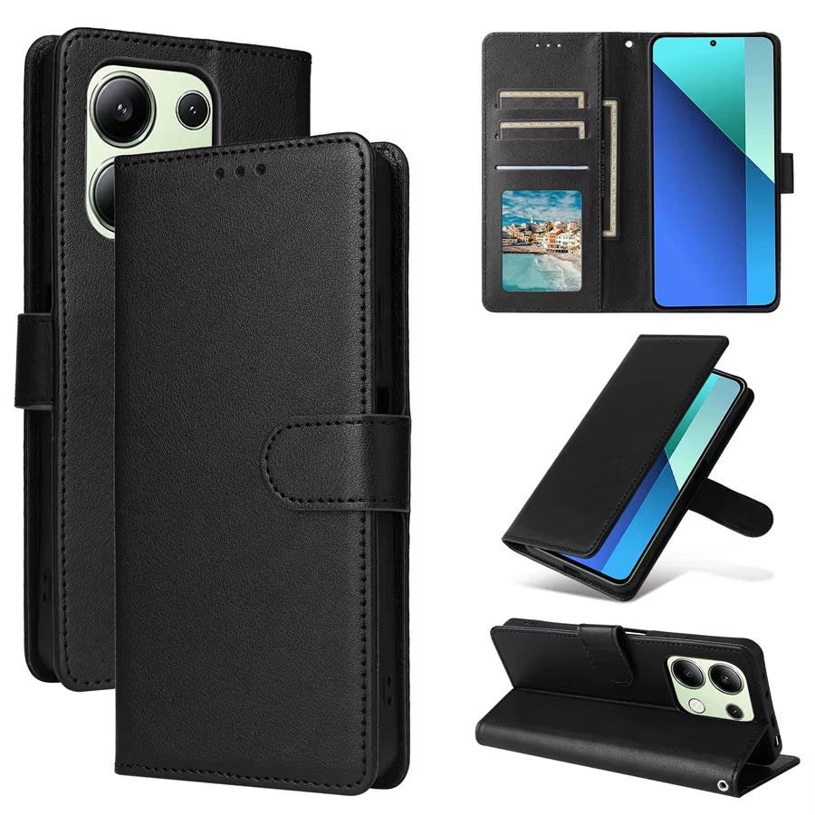 Wallet with Card Slot Kickstand Magnetic Flip Leather Case for Xiaomi Redmi Note 13 Pro plus 12 12S 11 11S 10 10S 9 Pro 8T 7