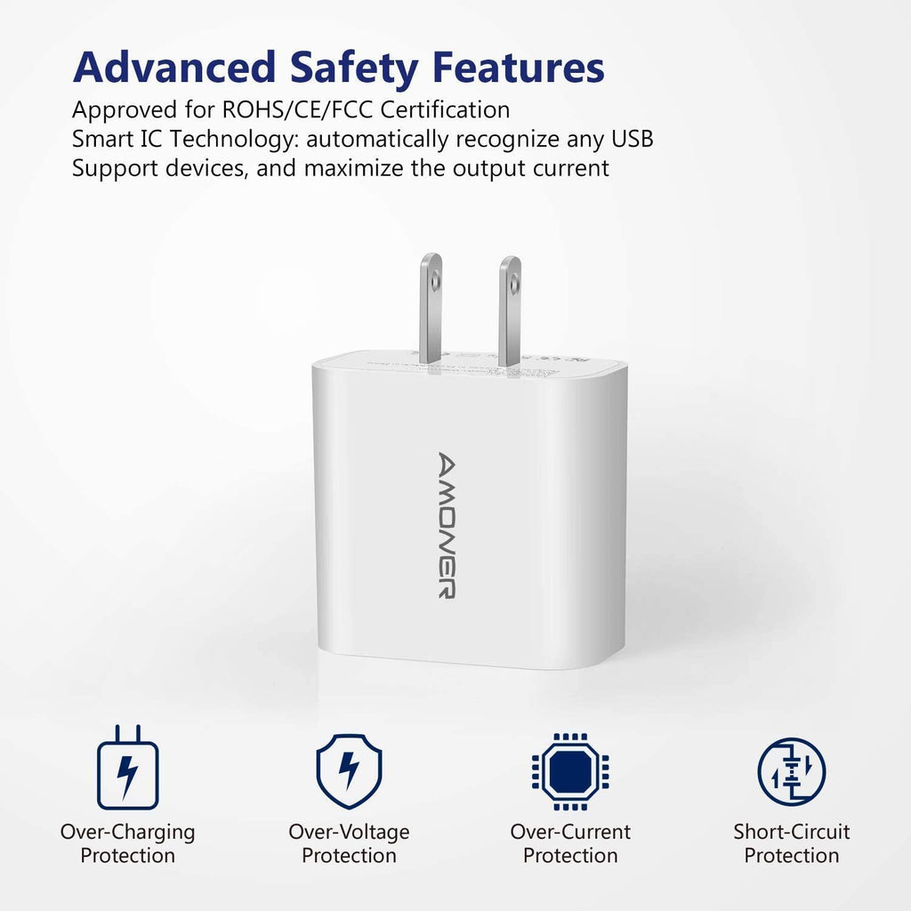 USB Wall Charger,  2Pack 15W 3-Port USB Charger Block Iphone Cube Charging Blocks for Iphone 14/13/12/11/X/XR/X/8/7/6, Galaxy, Android Phones and More | Fits Iphone 16/15/14/13/12/11/X/8, Galaxy, Android&Ipad Smart IC Fast Charge, 3 USB Ports for Home, Office & Travel