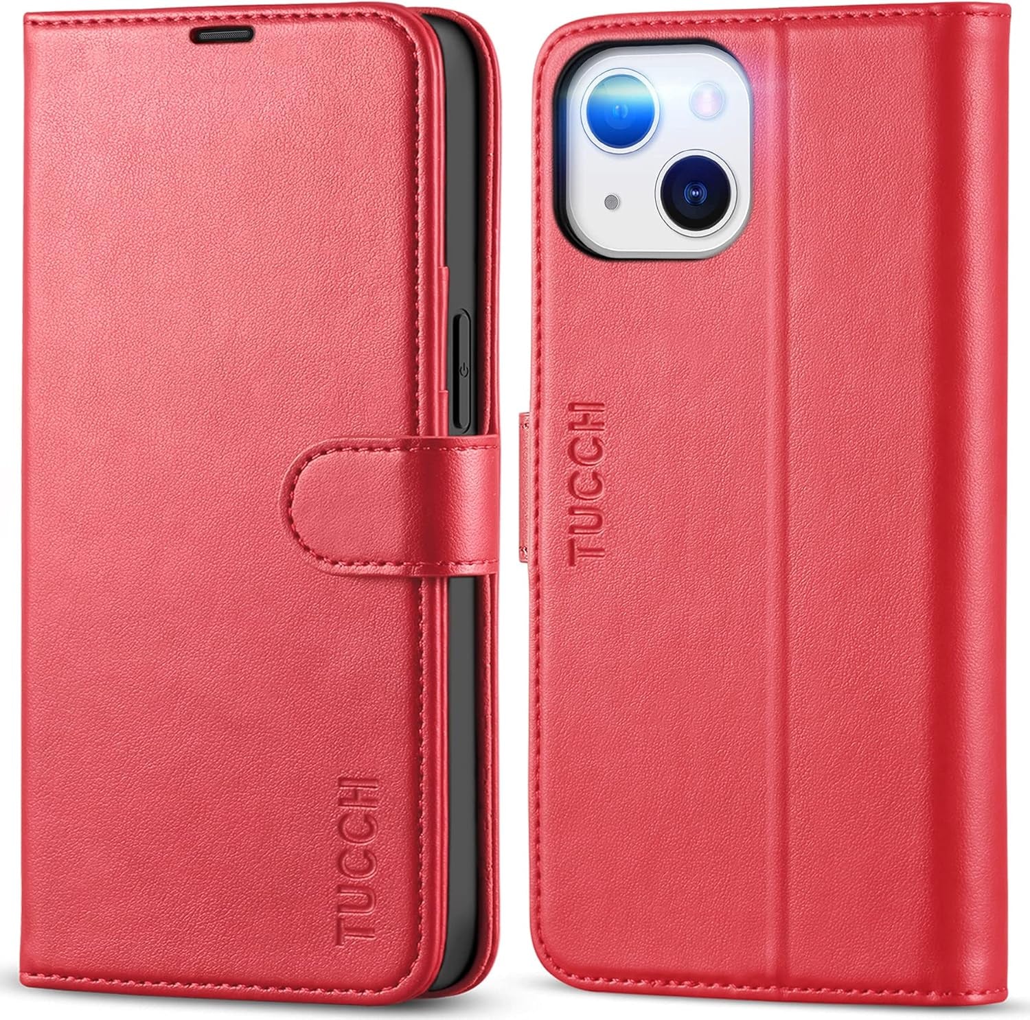 Wallet Case for Iphone 13 (6.1") 2021, 3 Card Slots, Red | RFID Blocking, Viewing Stand, Shockproof TPU Shell, PU Leather, Magnetic Closure, Protective Folio Flip Cover