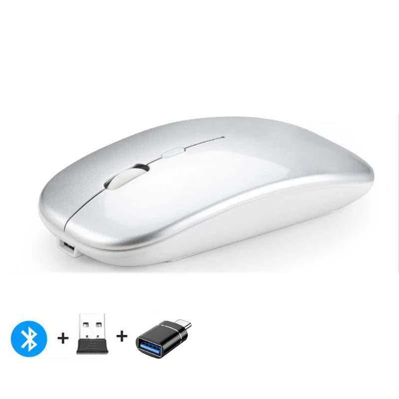 Rechargeable Wireless Mouse Bluetooth-Compatible 2.4Ghz Dual Modes Computer Mice with Nano Receiver for PC Laptop Macbook