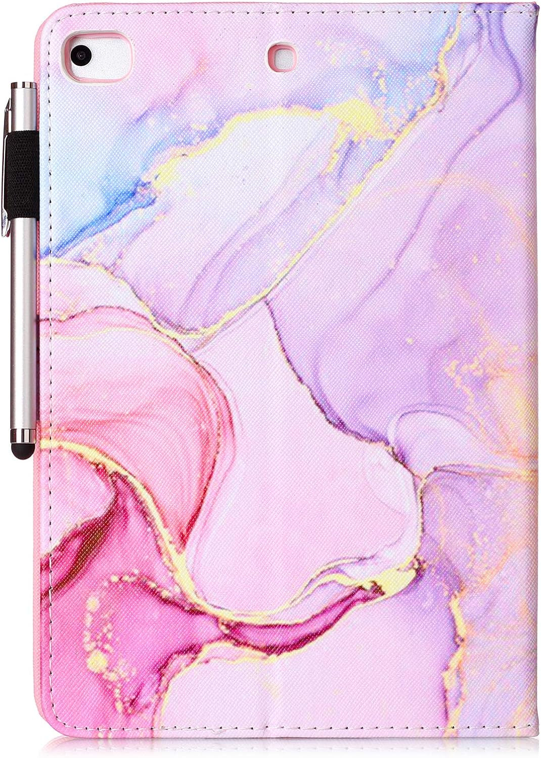 Ipad Mini 5 Case Mini 4 Mini 3 2 Cover,  Smart Wake Sleep Flip Stand Case Soft PU Leather Protective Case with Card Slot Pen Holder for Apple Ipad Mini 1 2 3 4 5 - Pink Marble