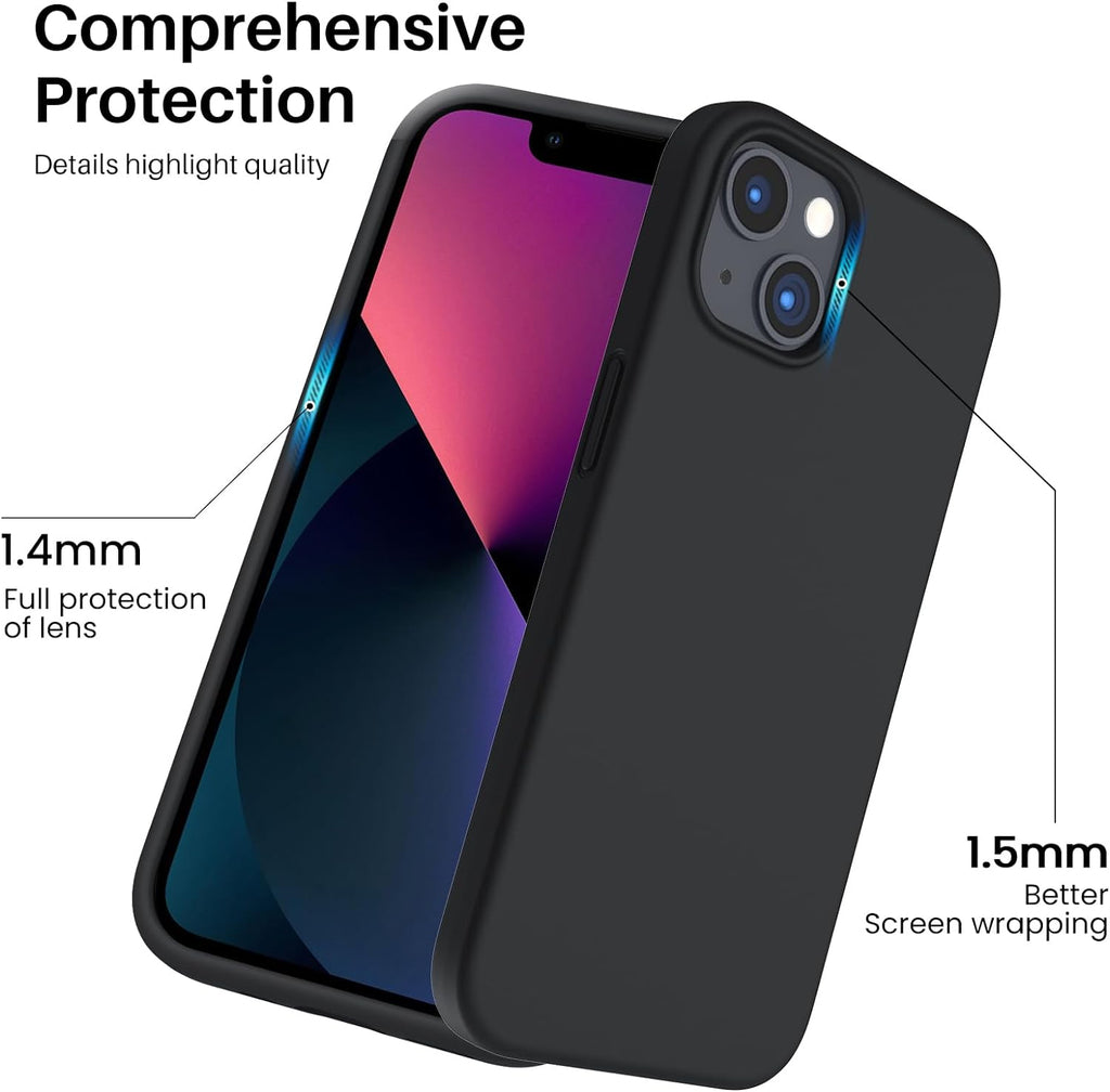 Designed for Iphone 13 Case, Shockproof Liquid Silicone-Black | 3 Layers Full Covered, Soft Gel Rubber, Non-Slip Grip, Anti-Shock Cover, Drop Protection Phone Cases 6.1Inch