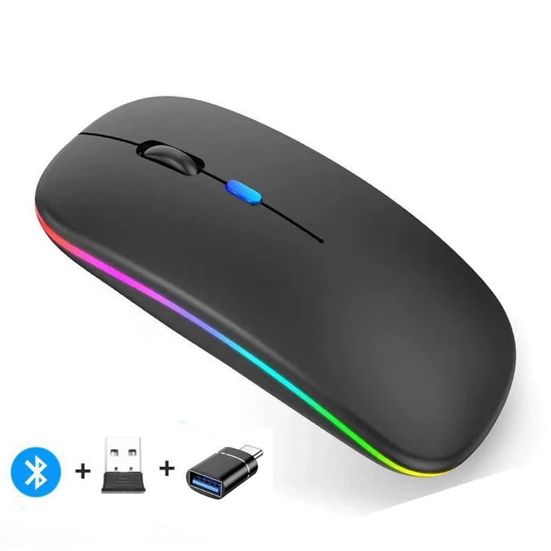 Rechargeable Wireless Mouse Bluetooth-Compatible 2.4Ghz Dual Modes Computer Mice with Nano Receiver for PC Laptop Macbook
