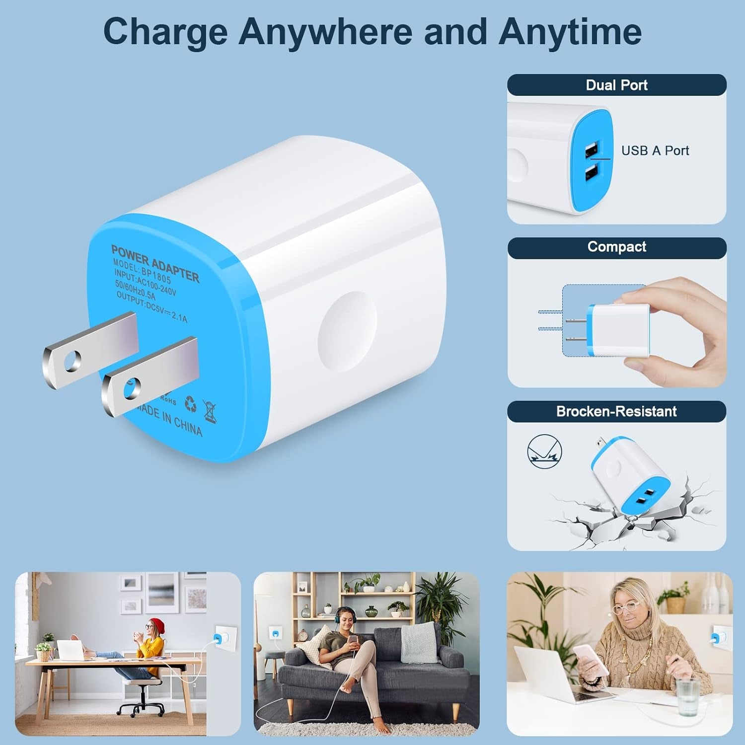 USB Charger Wall Plug, Iphone Charging Box, 5Pack Home Travel 2.1Amp | Dual Port Fast Wall Charger Quick Charging Block Cube Brick for Iphone 17 16E 16 15 14 13 12 Pro Max XR X 8,Samsung,Android