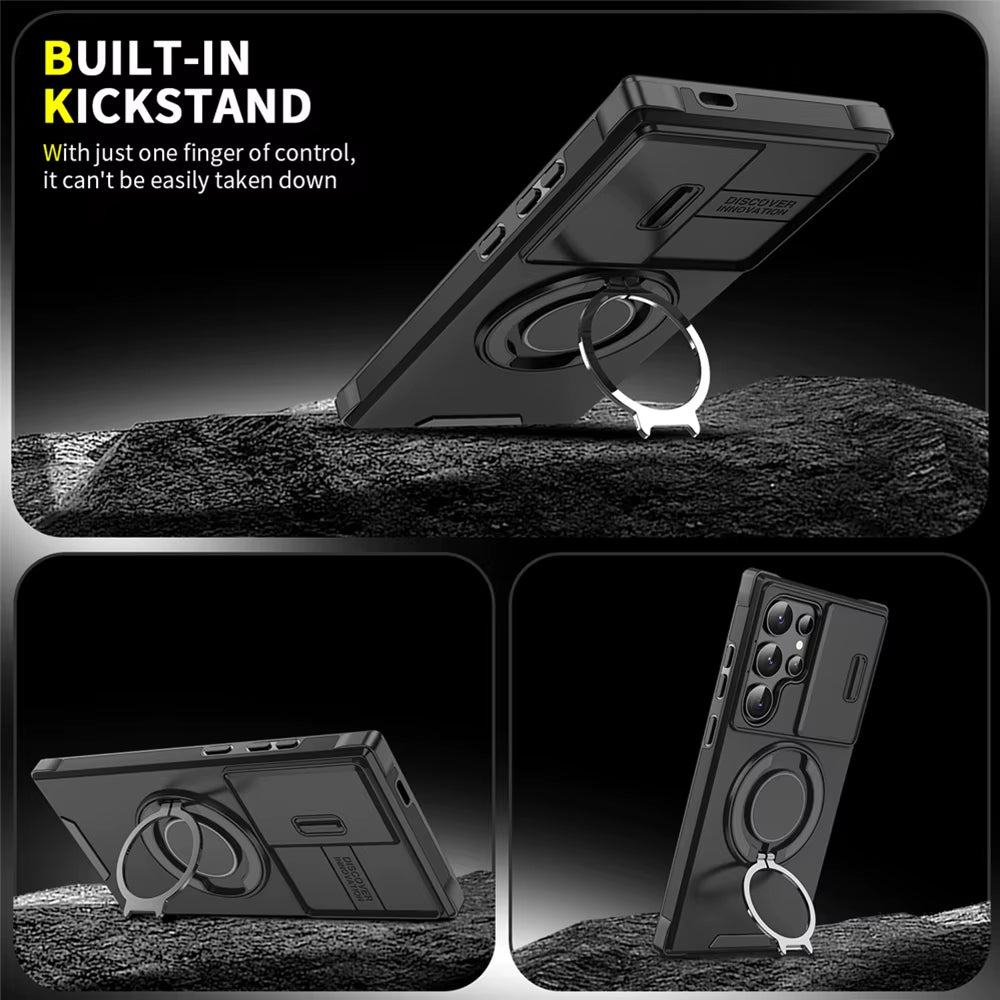 Slide Camera Protection Magnetic Stand Phone Case for Samsung S26 S25 Edge S24 S23 plus S21 S22 Ultra FE A54 A15 A05 A05S Cover